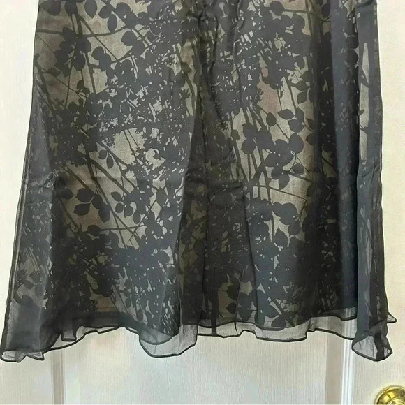 Anne Carson Silk Skirt A-Line Flowy Black Tan Sheer Overlay Lined Size 8 - Picture 9 of 15